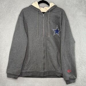 Dallas Cowboys VTG NFL Pro Line Gray Thick Full Zip Sherpa Lined Hoodie Size XL